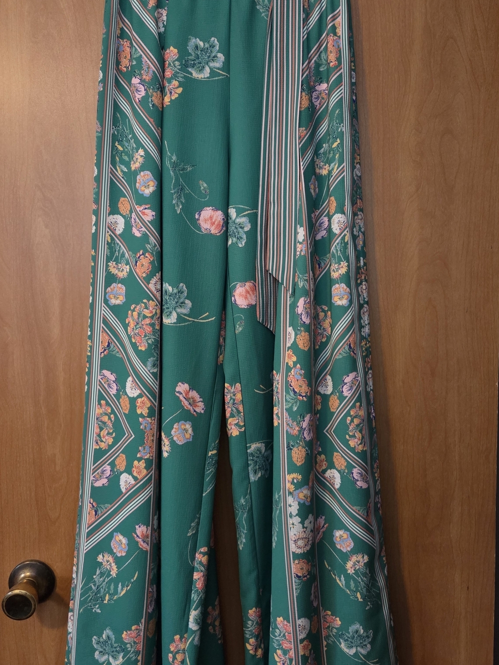 JEALOUS TOMATO Emerald Green Floral Wide Leg Pants Size S Floral Summer Flowy